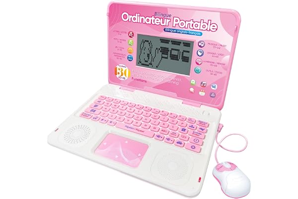 Happiegg Ordinateur Enfant - Ordinateur Éducatif Bilingue - Jouet Fille avec 130 Jeux pour Apprendre l'Anglais, Le Français, Les Maths, Cadeau d'anniversaire de Noël pour Garçons Filles - Rose
