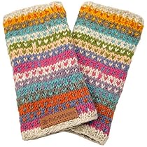 Pachamama Dames Wollen Beanie Bobble Hoed Fleece Gevoerd Handgebreid Regenboog Kleuren Streep Veelkleurige One-Size Handgemaakte Extra Warm Fair Trade, Meerkleurig, One size