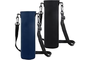 Shengxi 2 Pezzi Protezione per Bottiglia D'acqua, 8×25 CM Porta Borraccia Termica Custodia Antiscottatura Custodia con Tracolla Regolabile per Sport Escursioni Campeggio Viaggio (Nero+Blu)
