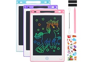 Sofore 3 Pack Tableta de Escritura LCD 8.5Pulgadas,Tableta Escritura LCD Color,Tableta de Escritura Color LCD con Botón de Eliminación e Interruptor de Bloqueo,Pegatinas de Animales(Azul+Rosa+Morado)