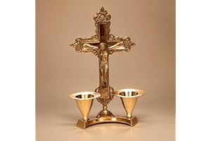 Hashcart Catholic Crucifix Cross with Candle Stand, Jesus Decor (6 Inch) Jesus Christ Statue & Figurine for Table Decoration, Catholic Decor Home Office Decor