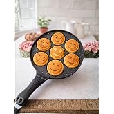 7'li Emoji Waffle ve Pankek Tavası, D&ouml;k&uuml;m G&ouml;vde, Granit Kaplama, Yapışmaz