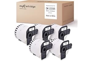 5 Mycartridge DK-22205 DK22205 etichette continue compatibili per Brother P-Touch QL1050 QL1060N QL500 QL500BW QL560VP QL570 QL580 QL700 QL710W QL800 QL810W QL820NWB