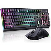 Zienstar -Wireless Keyboard and Mouse for Gamer, Brushed Aluminium, RGB Backlight, Rechargeable 3800 mAh Battery, Mechanical