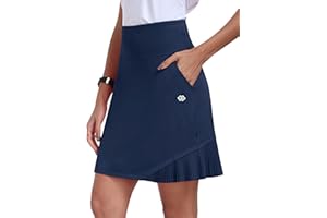 MoFiz Jupe de Tennis Femme avec Short intérieur, Athlétique Golf Skort Longueur Genoux, Jupe de Course été élastique Taille Haute