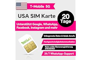 MEWFI T-Mobile USA SIM-Karte – Unbegrenzte Anrufe & Daten für USA-Reisen – 4G Netz, Google & Whatsapp nutzbar – Einfache Aktivierung, 24/7 Whatsapp Support
