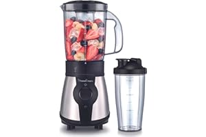 Moulinex Blend&Go LM1B1D - Batidora de vaso de 300 W, mini batidora smoothie con jarra de plástico de 750 ml, incluye botella