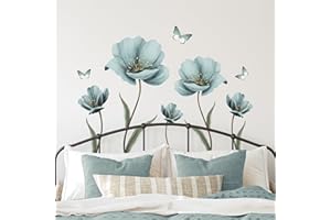 Tanlaby Grande Blu Fiori Adesivi Murali Vintage Fiori Adesivi da Parete Removibili Stickers Muro per Camera da Letto Soggiorno Ufficio Divano TV Decorazione Parete