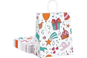 Dyforce Geschenktüten, 12 Stück Weiß Papiertüten mit Henkel, Kraftpapiertüten Klein Geeignet für Geburtstag, Partyzubehör, Hochzeit und Geschenke 15X8X21CM