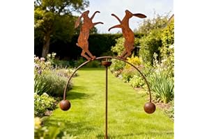 GAP GARDEN PRODUCTS - Boxing Hares Double Ball Wind Rocker/Spinner supplied bare metal that can be painted or left to age over time to give a rustic patina finish
