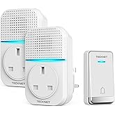 TECKNET Self-Powered Doorbell, Waterproof IP65 Twin Wireless Doorbell No Battery Required Push Button Plug Through Cordless D