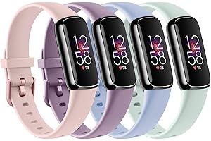 Yisica 4 Pack Sport Straps for Fitbit Luxe Straps Women Men, Soft Classic TPU Adjustable Comfortable Replacement Wristbands for Fitbit Luxe