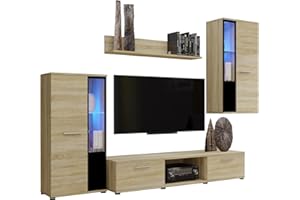 ‎BROMARKT BROMARKT Cube XL Wohnwand Wohnzimmer 4-teilig - Wohnzimmer Schrank – Fernseh Möbel - Wohnwand Modern – Wohnzimmerschrank -Sonoma Eiche