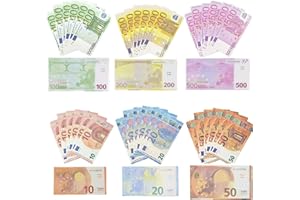 JOKILY 120 Pezzi Soldi Finti Euro, Soldi Falsi, Soldi Finti per Bambini, Banconote da Gioco per Bambini per Il Giochi, Conteggio e l'Educazione Finanziaria Negozio Bimbi
