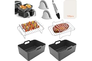 VFMFM Air Fryer Accessories, Silicone Air Fryer Liner for Ninja Dual AF400UK AF500UK AF451UK Tower T17088, 8 PCS Ninja Air Fryer Accessories, Upgraded Air Fryer Liner Silicone & Dual Air Fryer Racks