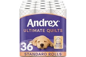 Andrex Ultimate Quilts Toilet Tissue 36 Rolls, Air Pocket Technology for Soft, Thick Sheets - Bulk Pack of 36 Quilted Toilet Rolls, FSC Certified
