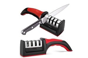 TECHNOLEGEND Knife Sharpeners for Kitchen Knives– Stainless Steel 4 in1 Kitchen Knife Sharpener – Ergonomic and Easy to Use Knife Sharpening Kit with 4 Stage Sharpening Slots Black