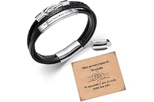 SUNSH Regalo Uomo Bracciale Uomo Bracciali Uomo In Pelle Regalo per lui Marito Fidanzato Figlio Papà Nonno Regalo San Valentino Compleanno Natale Anniversario Infinito Nodo In Acciaio Inox Incisione