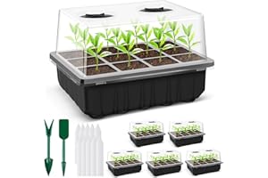 Qmioti Zimmergewächshaus Anzuchtkasten, 5 Stück Verdicktes Zimmergewächshaus Set mit 9CM Hohem Deckel und Vergrößerten Unabhängigen Zellen, 60 Zellen Mini Gewächshaus Anzucht für Pflanze, Schwarz
