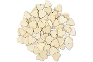 Qianyu Lot de 100 petits cœurs en bois de 2,5 cm pour travaux manuels, découpes, décorations en bois brut pour Saint-Valentin, fête d'anniversaire, mariage, livre d'or