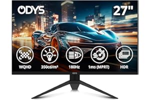 ‎ODYS ODYS i27-Q-180-27 Zoll Gaming Monitor (69 cm Bildschirm, WQHD, 2.560x1.440 Pixel, 180 Hz, 1ms Reaktionszeit (MPRT), Fast IPS Panel, 120% sRGB, FreeSync, 2X HDMI, 2X Display Port)