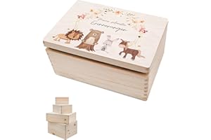 wunderwunsch - Personalisierte Erinnerungsbox Baby mit Hochwertigem Druck - Individuelle Erinnerungsbox - Niedliche Erinnerungskiste aus Holz - Geschenk zur Geburt (Blumenkranz, XS-Klappdeckel)