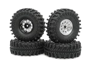 HOBBYSOUL Cerchi Cerchi RC 1.9 Beadlock Argento & XL Misura 1.9 Pneumatici 4.75" (121mm) Adatto 1/10 Crawler Redcat Gen8 Traxxas TRX-4 Axial SCX10 Mud Rock Crawler, (Confezione da 4, assemblato)