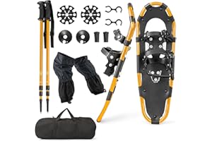 COSTWAY Set de Raquettes à Neige 4 en 1 Aluminium pour Adultes Jeunes, Chaussures Neige Randonnée avec Bâtons Réglable Sac Transport Pointure 35-45, Charge 30-130kg