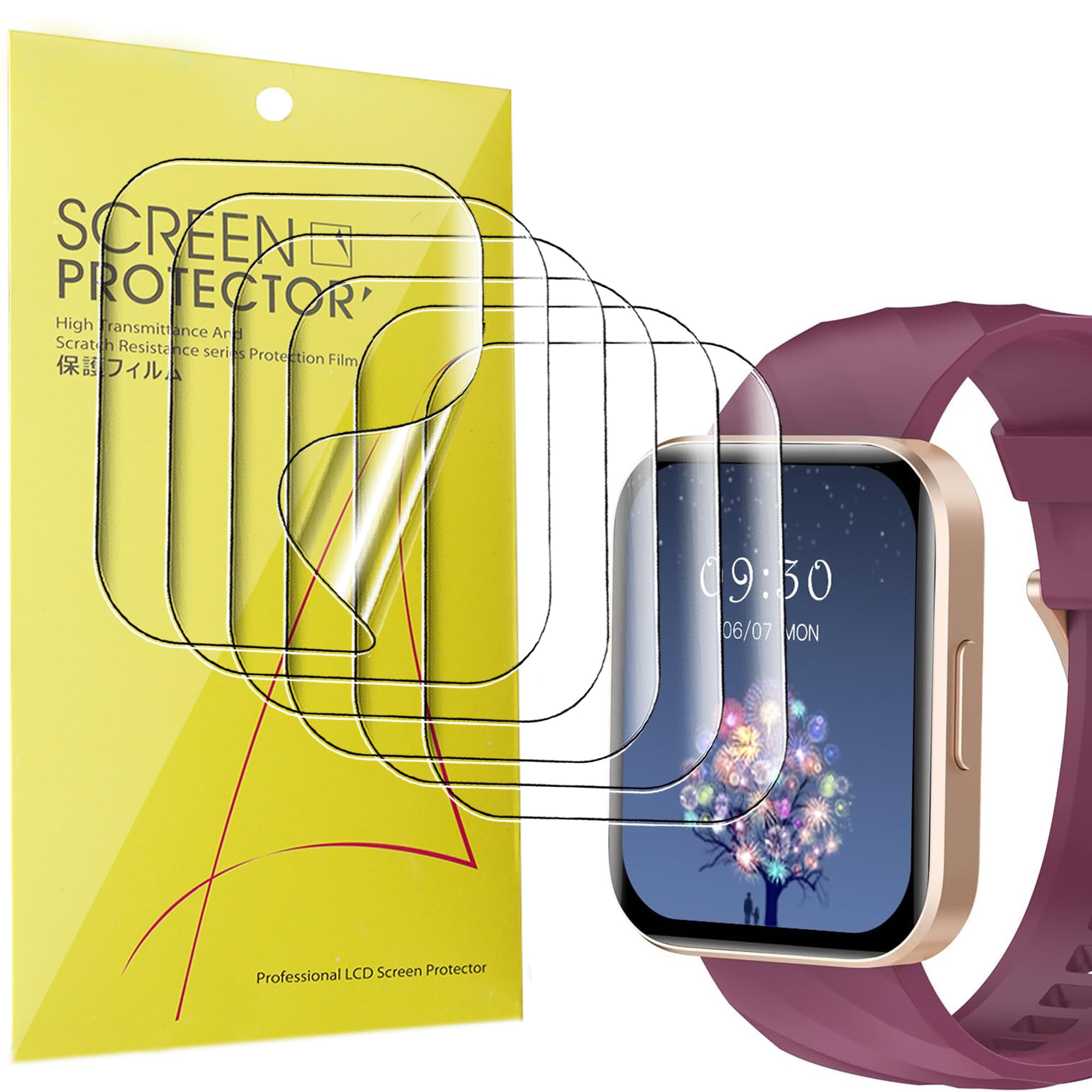 Lamshaw 6 Piezas Protector de Pantalla para RUIMEN Smartwatch D1-1,85',Resistente a los Arañazos, Sin Burbujas, HD Transparente, Protector de pantalla TPU Flexible de Cobertura Total (TPU-6 Piezas)