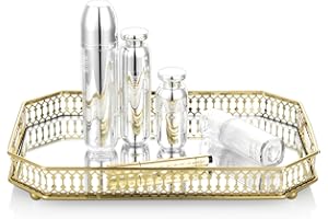 NUPTIO Bandeja Decorativa Adornada con Espejo Metal, Candelabro, Bandeja Cupcakes de Serpiente, Bandeja de Almacenamiento de Mesa, Bandejas de Frutas, Organizador de Joyas Cosméticos, Plato Multifuncional