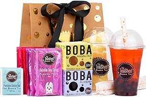THE *TEASHED Bubble Tea Kit Syrup Gift Set with 6 Servings | Syrup + Tea + Boba Set | The TeaShed