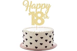 GYUFISE 3Pcs Happy 18th Cake Toppers Gold Glitter Number 18 Cake Decorations Eighteen Birthday Cake Pick Decorations for Cheers to 18 Years Old 18th Birthday Wedding Anniversary Party Supplies
