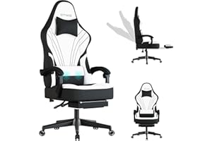 Ulody Gaming Chair for Office and Home,Ergonomically Designed Massage Office Chair,Adjustable Height,Swivel Chair with Footrest,Suitable for Adult-White