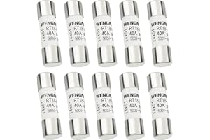 Wengart Fusible cilíndrico de cerámica CA RT18-63 (RO16), CA500V 40A 100kA, 10 unidades, 14x51 mm, adecuado para electrodomésticos, instalaciones industriales, edificios eléctricos