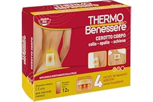 THERMO THERAPY Cerotto Caldo Corpo - Ideale per Dolori Muscolari e Articolari - Dolori Collo - Spalle Schiena – Calore Fino a 12 Ore - Formato: 4 Cerotti Corpo - Thermo Benessere