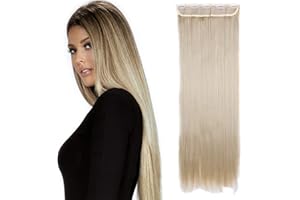SEGO 26"(66cm) Extensiones de Cabello Natural Clip Una Pieza Pelo Sintético 3/4 Cabeza Completa Postizos Pelucas para Mujeres (120g,Rubio Ceniza mezcla Blanqueador Rubio)