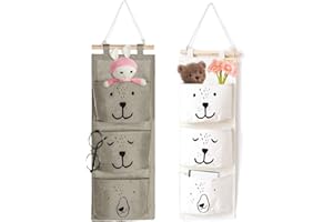 Sunshine smile Borsa parete,Borsa portaoggetti da appendere,Organizer appendere,Borsa appesa,3 Tasche Portaoggetti,Borse appenderes in tessuto,Tasche Portaoggetti (Bianco + grigio)