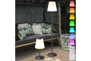 light to hope Lámpara de Pie Solar Inalámbrico Para Exteriores, Mandos a Distancia Blanco Cálido y RGB Regulable, IP44 Resistente al Agua Lámpara de Mesa Grande Para Jardín, Hotel, Patio (Negro)