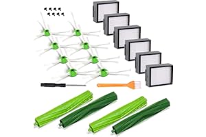 BABUZOM Kit de Recambios para iRobot Roomba E&I Series, Accesorios Piezas para iRobot Roomba E5 E6 i7 i7+ i3 i3+ i4 i4+ i6 i6+ i8 i8+ Aspiradora, 2 par de Cepillo de Goma, 6 HEPA Filtro, 8 Cepillo Lateral