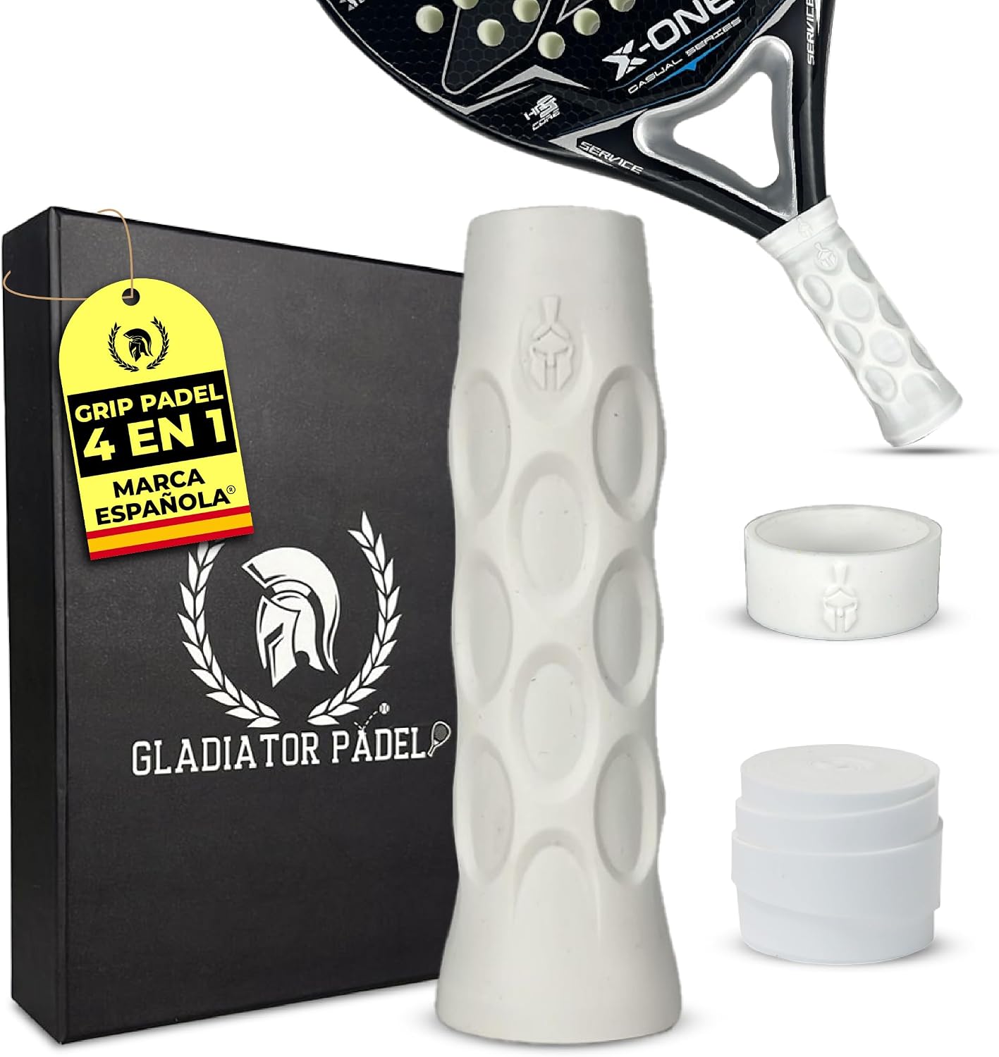 GLADIATOR PADEL Grip ANTIVIBRACIONES | Incluye Grip + Ring y 3 Straps para facilitar su instalación | Accesorios Padel para Hombre y Mujer | EMPUÑADURA Pala Padel antivibración | Grip Padel Octagonal