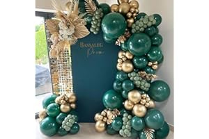 HEEJOY Dark Green Balloon Arch Kit,126Pcs Green Gold Balloon Arch Garland Kit with Sage Green Balloons Gold Party Balloons for Birthday Party Decoration,Baby Shower Decorations,Jungle Safari Party Decoration