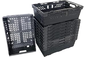 SOLENT PLASTICS 35 Litre BLACK Heavy Duty Stack Nest Bale Arm Plastic Supermarket Storage Box Swing Bar Container Crate! (10)