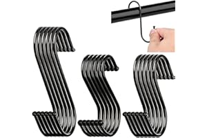 GOTRUST Black S-Hooks - 18pcs Stainless Steel S-Shaped Hangers, Metal Butchers Hooks for Kitchen, Bathroom, Bedroom & Office (3 Sizes)