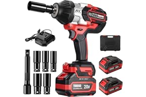 TEENO Llave de Impacto Inalámbrica,Brushless 1/2" 1300Nm Pistola de Impacto Eléctrica Batería 2 * 4000mAh,Cargador rápido, 5 Enchufes, con Luz Lled, Para el Coche y el Hogar