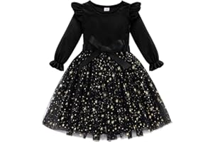 Naiyafly Toddler Girls Dress Velvet Ruffle Long Sleeve Kids Sparkle Sequins Tulle Tutu Christmas Dress Holiday Festive Wedding Party Birthday Fall Winter Princess Dress Outfit 2-7 Years