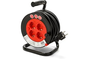 VELAMP Carrete de cable DIY 4 enchufes estándar Schuko, cable H05VV-F3G1.5MM2, 15M, CE