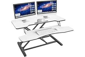 IMtKotW Sitz Steh Schreibtisch, 36 Zoll Höhenverstellbarer Schreibtischaufsatz mit Abnehmbarer Tastaturablage, 92X 40cm Sitz Steh Computertisch, 15 kg Tragkraft（schwarz+weiß）