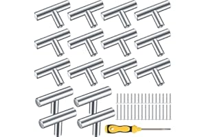 Kigniote Pomelli Per Mobili a Forma di T, 16 Pezzi Pomelli Per Mobili, 50mm, Maniglie Per Mobili in Argento Spazzolato per Mobili, Cucina, Cassetti e Armadi (con 32 Viti e 1 Cacciavite)