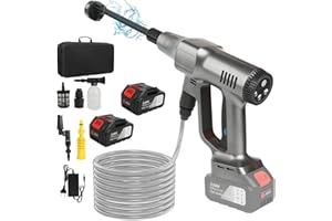 PUROVA Hidrolimpiadora de Batería 21V Máx 200 Bar, Hidrolimpiadora de Alta Presion con de 3,0Ah Bateria, Press & Clean Pistola Lavado con Pantalla LCD de Potencia y de 3 Velocidades (Plata con 2 Batería)