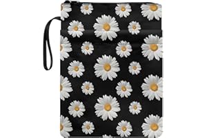 COEQINE Black Daisy Book Sleeves, Book Cover Case with Zipper for Casual Book Paperback Cover Fabric Book Cover with Front Pocket